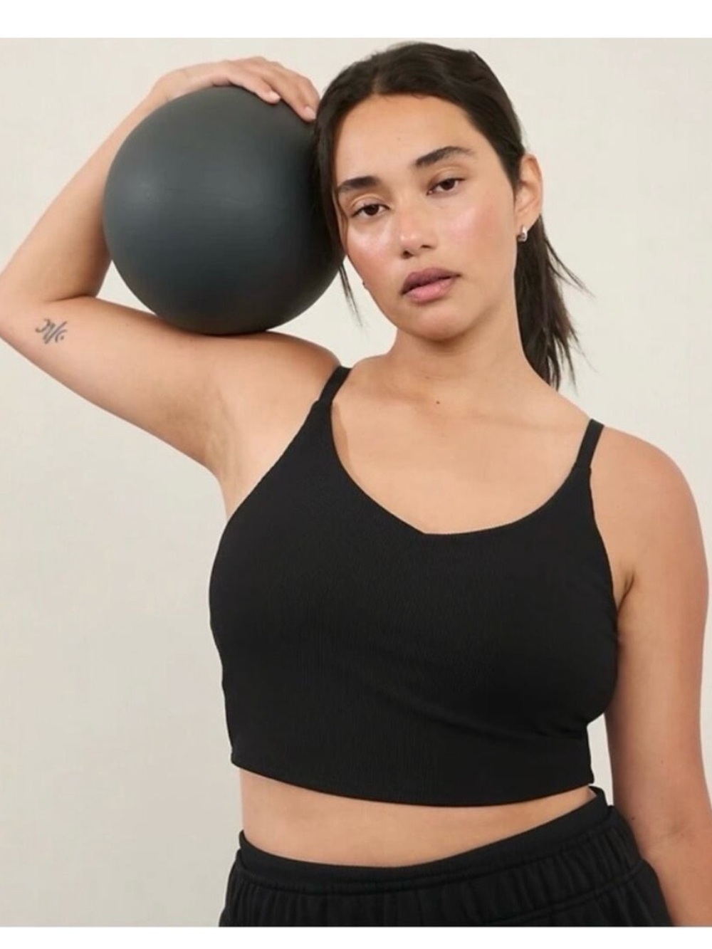 Athleta Elation V-neck Crop Tank Sports Bra D-DD Black 1X 981470
